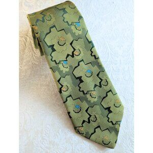 1970s Abstract geometric Olive & Lime green Necktie by Superba 52"L
